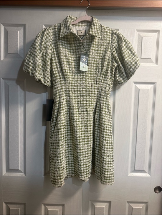 Tuckernuck Dresses & Skirts - Tuckernuck Green and White Gingham Puff-Sleeve Dress